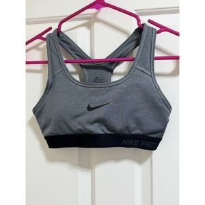 Nike Pro Dri-Fit Women's Classic Compression Padded Sports Bra Gray & Black XS